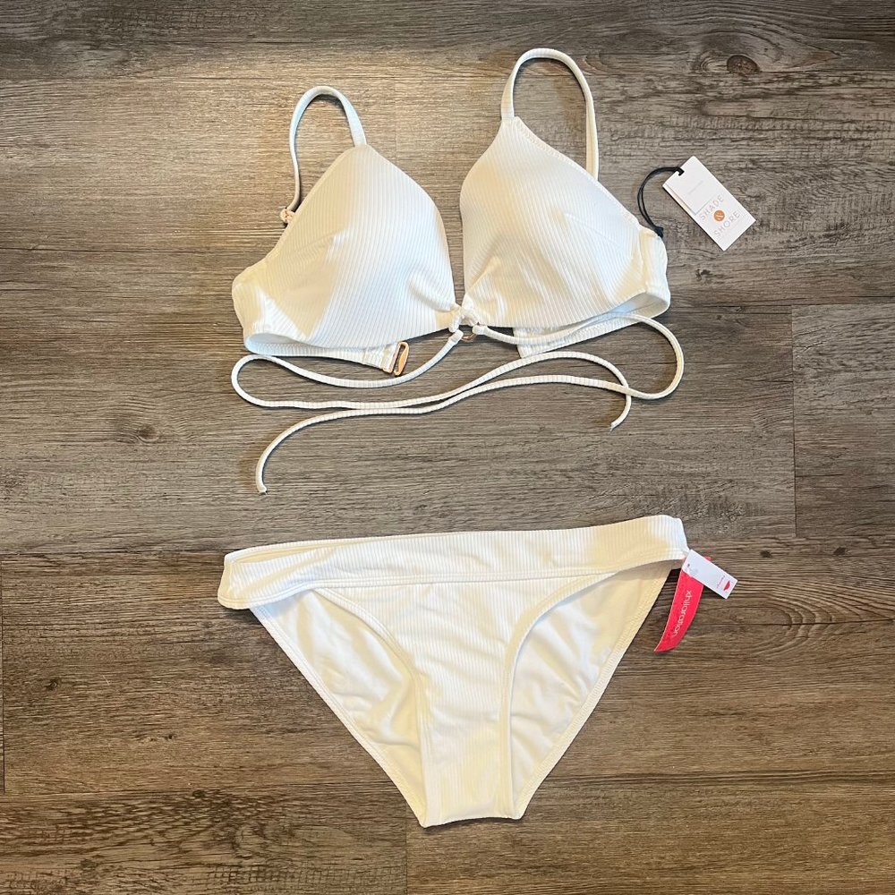 White Ribbed Bikini Set NWT - Shade & Shore 34D/Xhilaration L